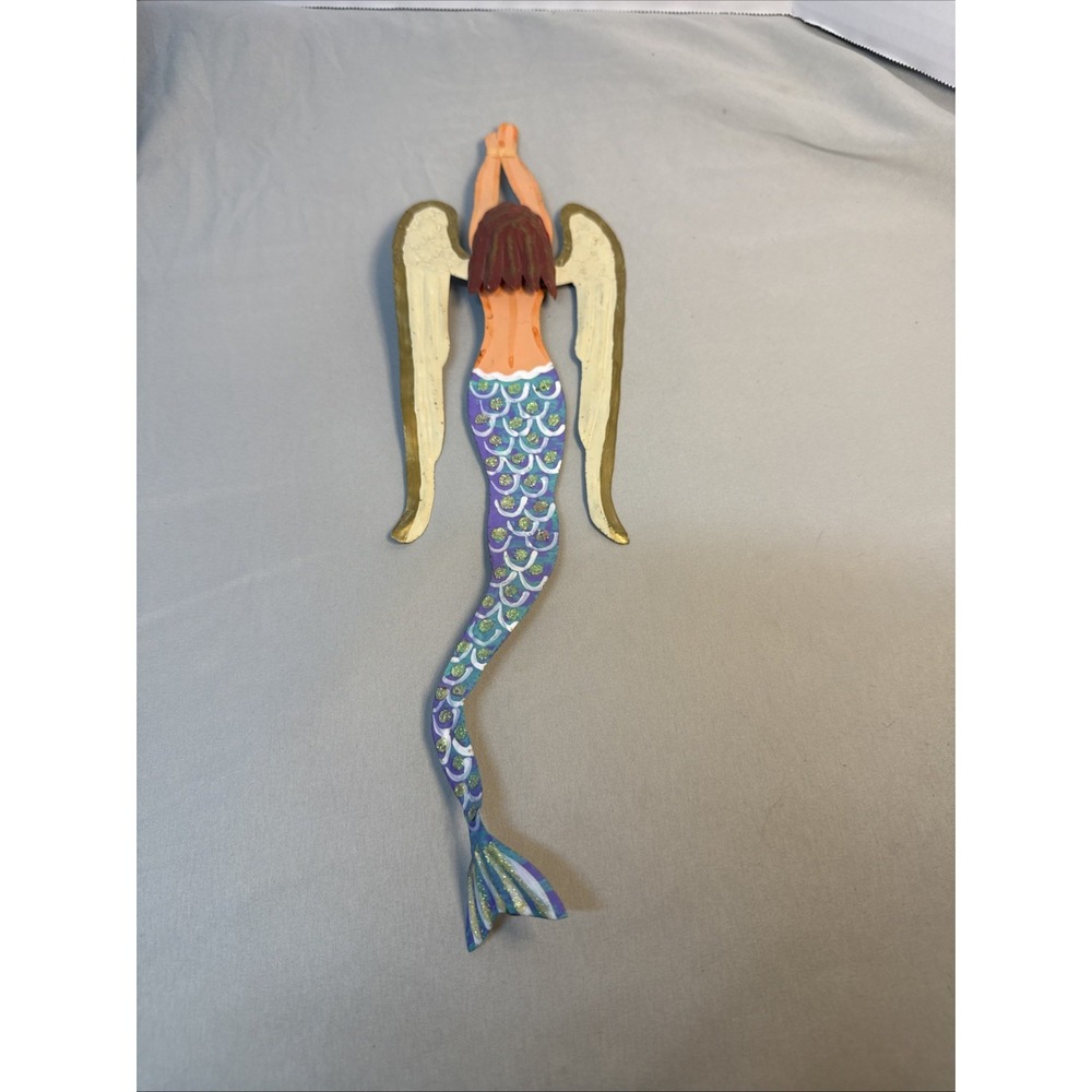 Hand Painted Mexican Metal Sirena Alata Winged Mermaid Wall Hanging Art